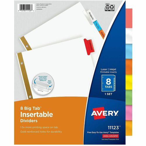 Avery  Insertable Dividers,11"x8-1/2",8-Tab, Multi Tab/WE Paper