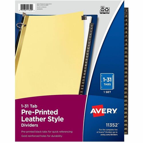 Avery  Pre-printed Dividers,1-31,8-1/2"x11",31 Black Tabs, Buff