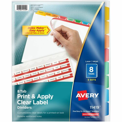 Avery  Index Maker, Laser/Inkjet, 8 Tab, 5-Set, 8-1/2"x11",AST
