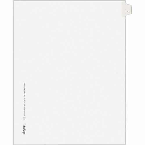 Avery  Numeric Divider, "1", Side Tab, 8-1/2"x11", 25/PK, White