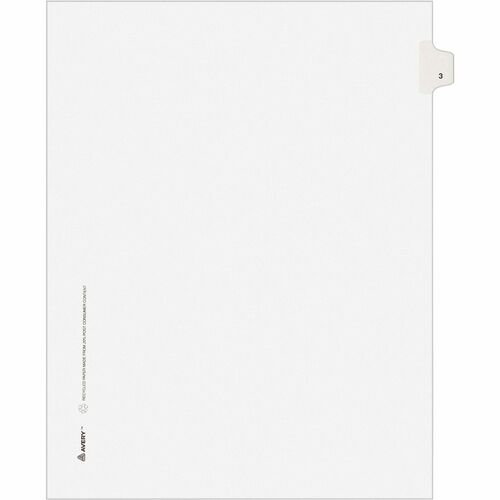 Avery  Numeric Divider, "3", Side Tab, 8-1/2"x11", 25/PK, White