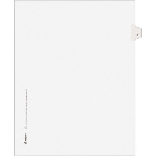Avery  Numeric Divider, "5", Side Tab, 8-1/2"x11", 25/PK, White