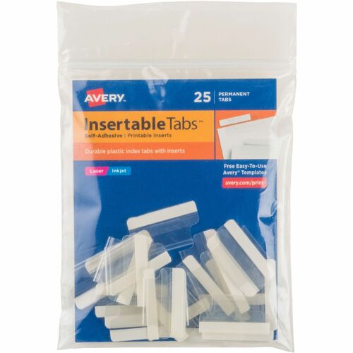 Avery  Index Tabs W/ Printable Inserts, 1"L, 25/PK, Clear