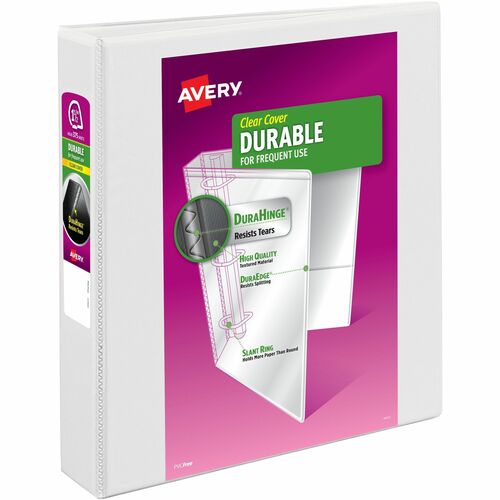 Avery  View Binder, DuraHinge, 1-1/2" Cap, 8-1/2"x11", White