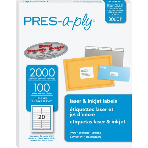 Avery  Laser Labels, Shipping, 1"x4", 2000/BX, White