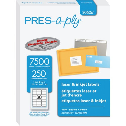 Avery  Laser Labels, Address, 1"x2-5/8", 7500/BX, White