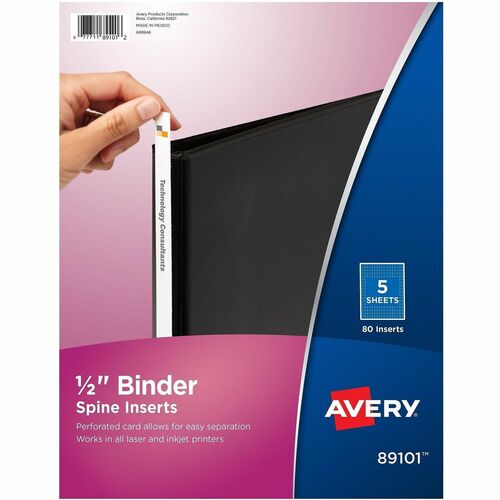 Avery  Binder Spine Inserts, 1/2" Capacity, 80/PK, White