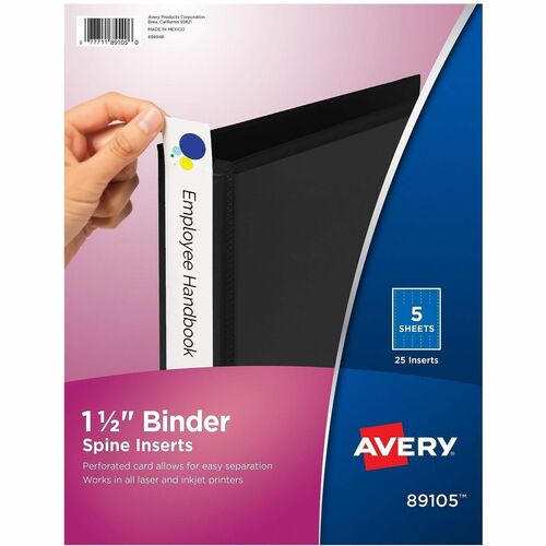 Avery  Binder Spine Inserts, 1-1/2" Capacity, 25/PK, White