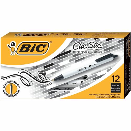Bic  Clic Stic Pen, Medium Point, Black Ink/White Barrel