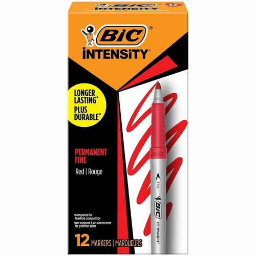 Bic  Marker, Permanent, w/ Rubber Grip, Fine Point, Red