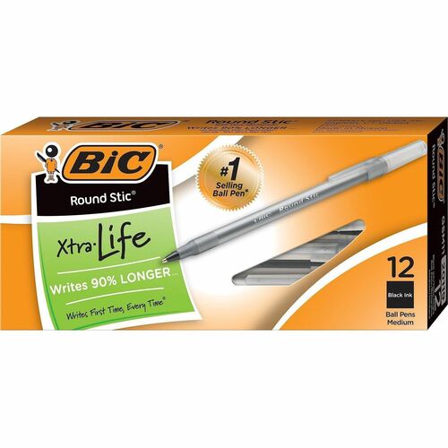 Bic  Ballpoint Pens, Stick, Med Point, Frost Barrel/BK Ink