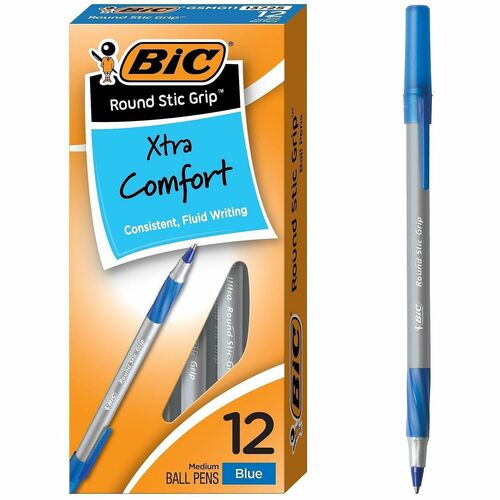 Bic  Round Stick Pen,Comfort Grip,Nonrefill,Med Pt,BE Ink