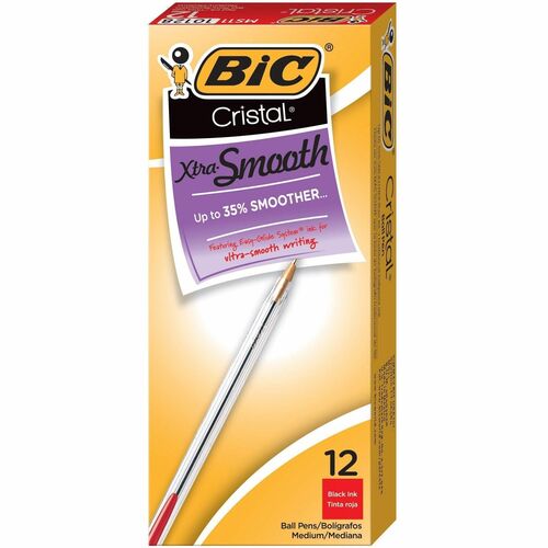 Bic  Stic Ballpoint Pen, Medium Point, RD Ink/CL Barrel