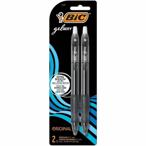 Bic  Gel Pen, Retractable, 0.7mm Point, 2/PK, Black
