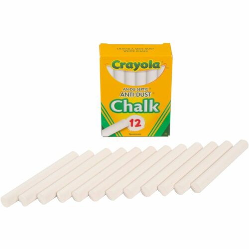 Crayola  Anti-Dust Chalk, Nontoxic, 3-1/4"x3/8", 12/BX, White