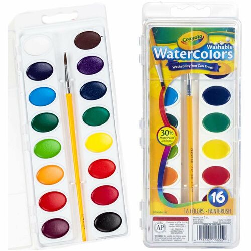 Crayola  Watercolors,Washable,Plastic Handle Brush,16/ST, Ast