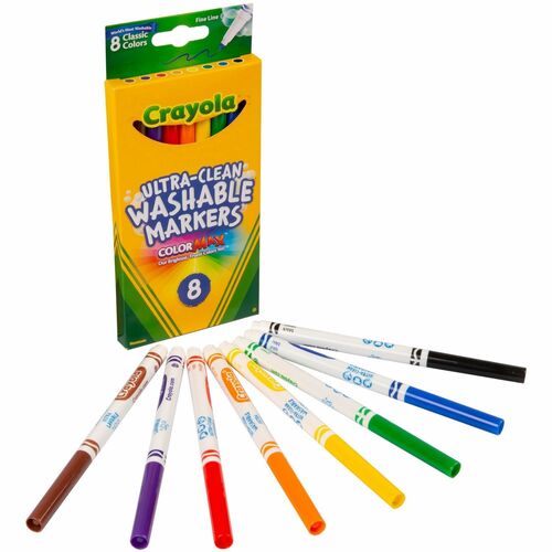 Crayola  Washable Markers, Fine Tip, Nontoxic, 8/ST, Assorted