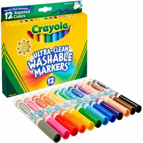 Crayola  Washable Markers, Broad Tip, Nontoxic, 12/ST, Assorted