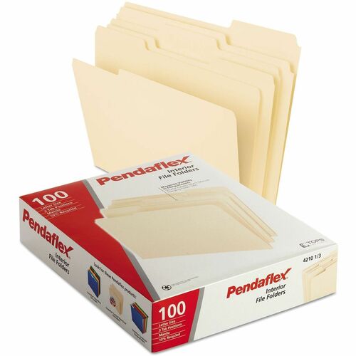 Pendaflex  Interior Folder, 1/3 Tab Cut, Letter, 10/BX, Manila