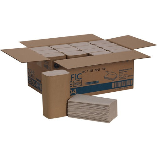 Georgia-Pacific  Paper Towels,Singlefold,9-1/4"x10-1/4",250/PK,16PK/CT,Brown-GPC23504