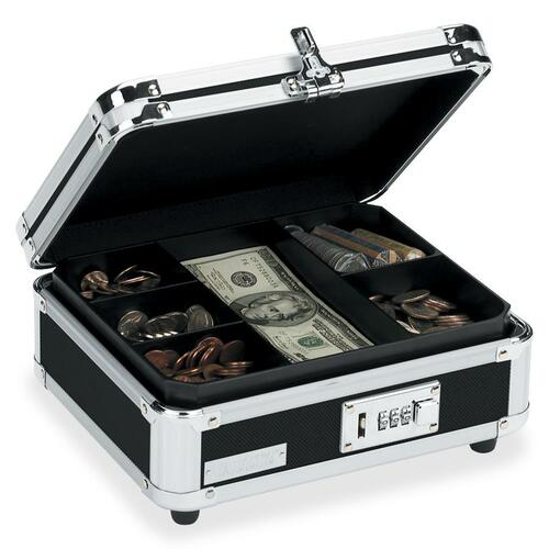 Idea Stream  Cash Box, F/Bills and Coins, 10"x8-3/4"x5", Black/Chrome