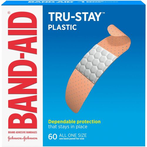 Johnson & Johnson  Adhesive Bandages, Plastic, All One Size, 3/4", 60/BX