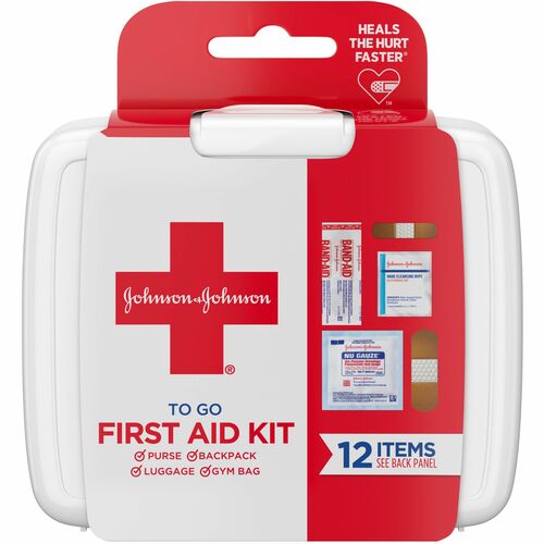 Johnson & Johnson  First Aid Kit, Mini, Portable,12 Pieces, 4-1/4"x4"x1", MI