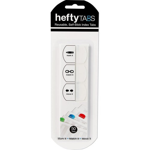 Lee  Hefty Index Plastic Tabs, Removable, 1"x1-1/2",50/PK,White