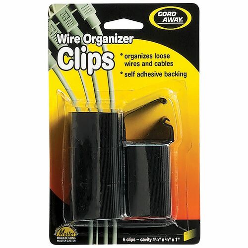 Master Caster  Wire Clips,Adhesive Backing,1-1/4"x3/4"x1"Cavity,6/PK,Black