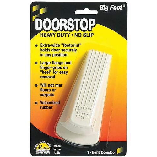 Master Caster  No-Slip Doorstop, Rubber, 2-1/4"x4-3/4"x1-1/4", Beige