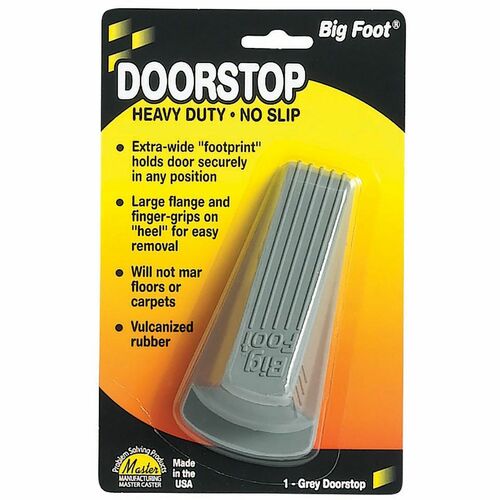 Master Caster  No-Slip Doorstop, Rubber, 2-1/4"x4-3/4"x1-1/4", Gray