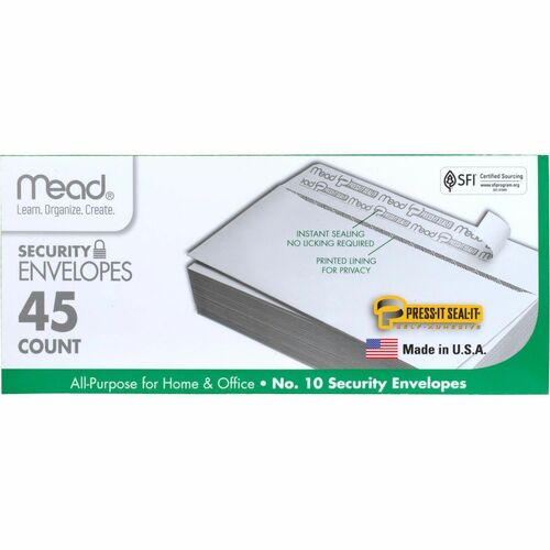 Mead  Security Envelopes, Self-Sealing, No 10, 45/BX, White