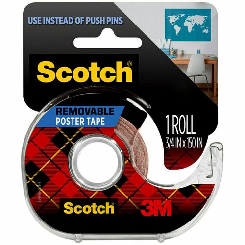 3M  Poster Tape, Removable, w/Dispenser, 3/4"x150", Clear