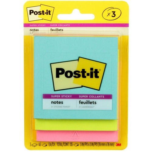 3M  Super Sticky Pads, 3"x3", 45 SH/PD, 3 PD/PK, Marrakesh
