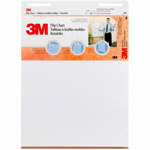 3M  Flipchart, Plain, 40 Sheets/Pad, 25"x30", 2/CT, White