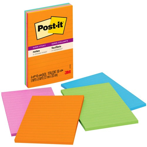 3M  Super Sticky Pads,Lined,45 Sht/Pad,5"x8", 4/PK, Riodejaneiro