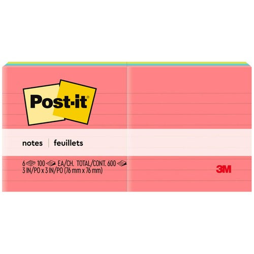 3M  Post-it Notes,Lined,3"x3",100 Sht/Pad,6/PK,Cape Town AST