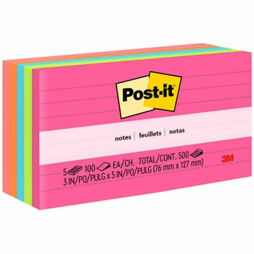 3M  Post-it Notes,Lined,3"x5",100 Sht/Pad,5/PK,Cape Town AST