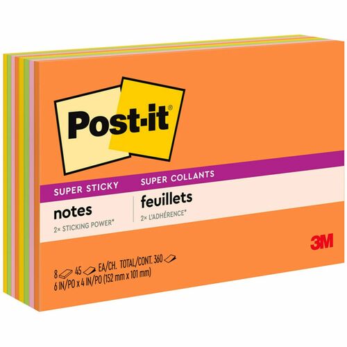 3M  Super Sticky Meeting Notes,45 Sh/PD,6"x4",8 PD/PK,RiodeJnero
