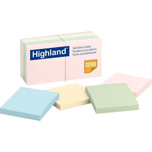 3M  Self-Sticking Notes, 3"x3", 100Sht/PD, 12/PK, AST Pastel
