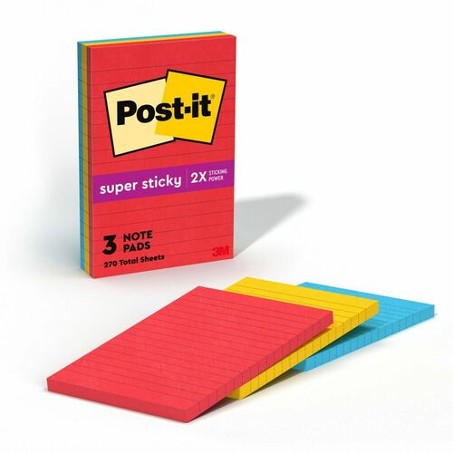 3M  Super Sticky Pads,Lined,90 Sh/PD,4"x6",3/PK,Marrakesh