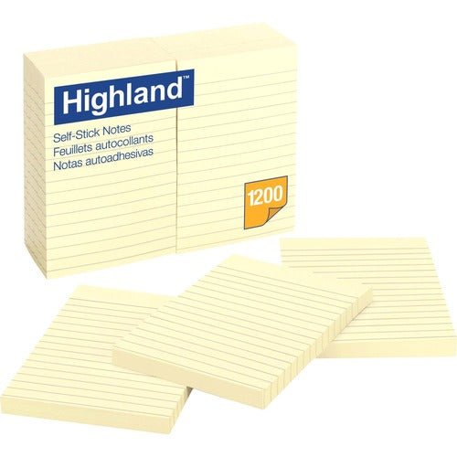 3M  Self-Stick Note Pads,Lined, 4"x6", 100 Sht, 12/PK, Yellow