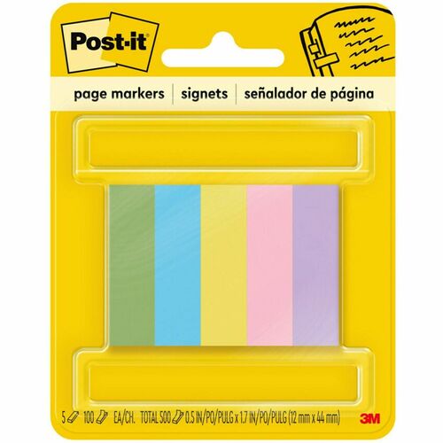 3M  Post-it Page Markers,1/2"x2", 100Sht/Strip,5/PK, Assorted