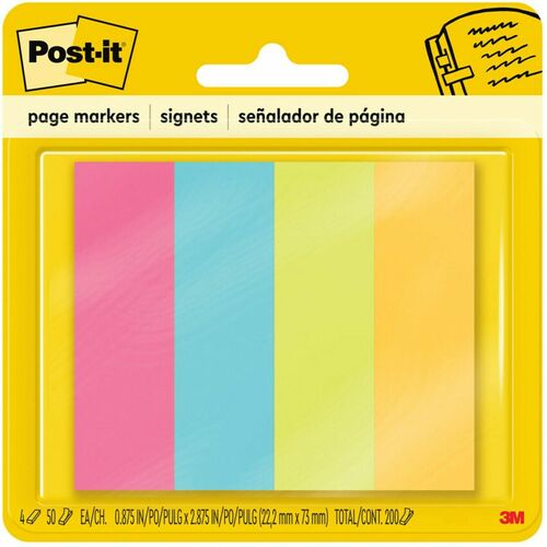 3M  Post-it Page Markers,1"x3",200 Strips,4-colors/PK, AST