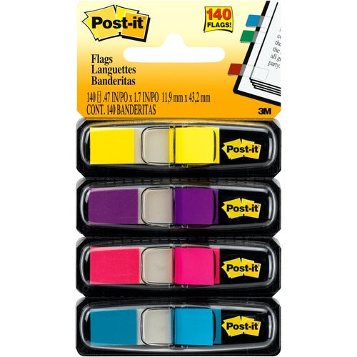 3M  Self-Stick Small Flags, 1/2"x1-3/4", 140/PK, Bright Colors