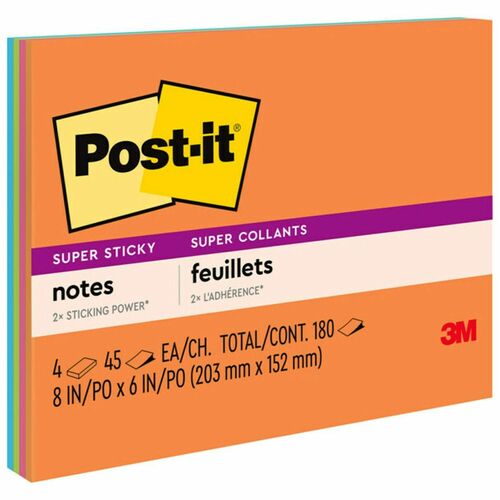 3M  Super Sticky Notes,Plain,8"x6",45Sht,4pad/PK,Riodejaneiro