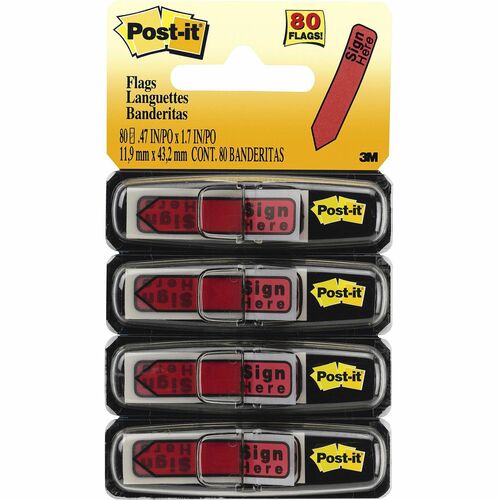 3M  "Sign Here" Flags Set, 1/2"x1-3/4", 80/PK, Red