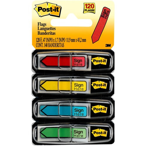 3M  "Sign Here" Flags,1/2"x1/3-4",120Flags/PK, Assorted