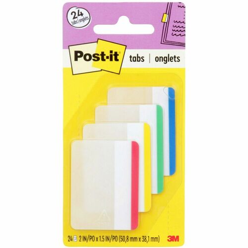 3M  Flat Filing Tabs, 2", 24/PK, Primary Color Bars