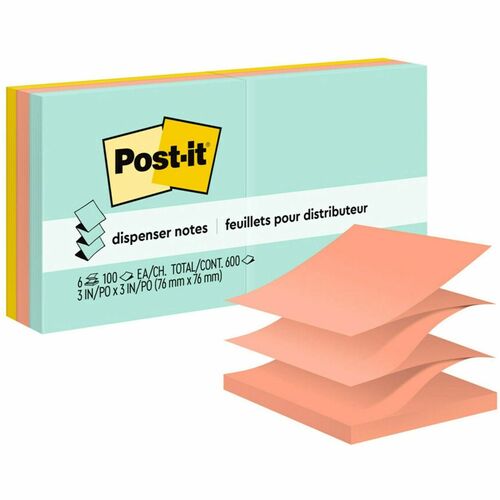 3M  Post-it Notes Refills, 3"x3", 100 Sht/PD, 6/PK, Jaipur